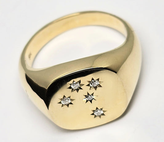 9ct Diamond set Southern Cross Signet Ring - Size U
