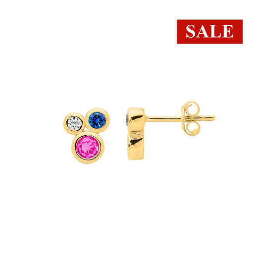 CLEARANCE Ellani Sterling Silver Bezel Set Multi Colour Cluster Stud Earrings - Gold RRP $99