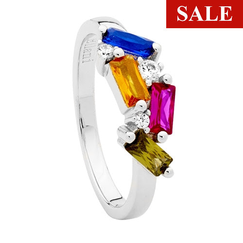 CLEARANCE Ellani Staggered Multi Colour CZ Ring - Size 8 (P.5) RRP $129