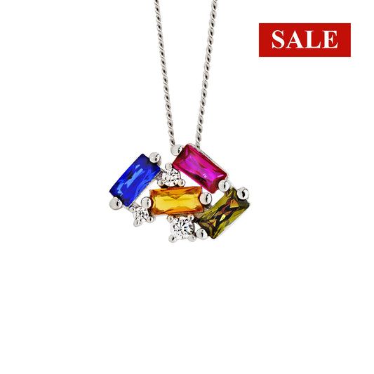 CLEARANCE Ellani Staggered Multi Colour CZ Necklace RRP $119