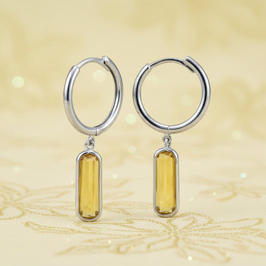Sterling Silver Huggie Earrings with Natural Citrine Drop