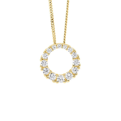 Ellani Sterling Silver Gradual CZ Open Circle Necklace - Gold