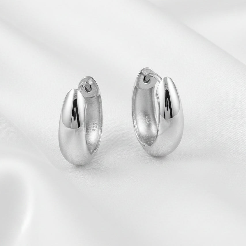 Sterling Silver Oval Tapered Huggie Earrings