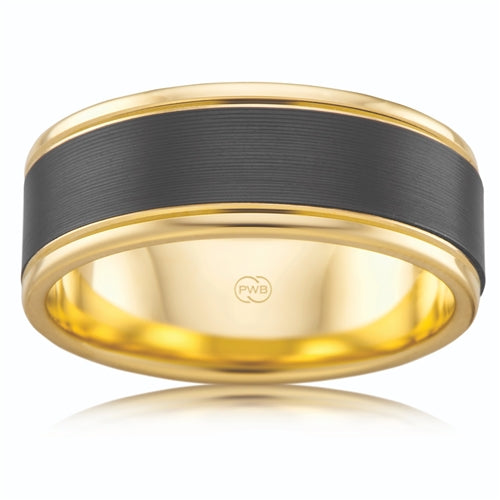 9ct Gold & Zirconium Wedder - Size W