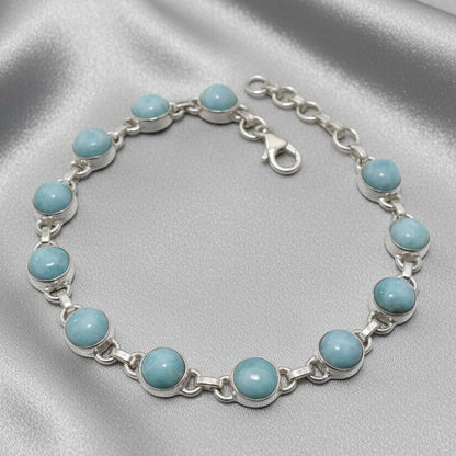 Sterling Silver Round Larimar Gemstone Bracelet