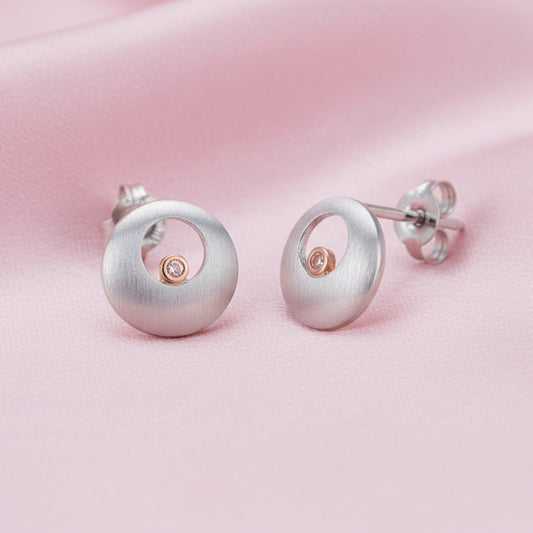 Pink Caviar 9ct White/Rose Gold Domed Stud Earrings