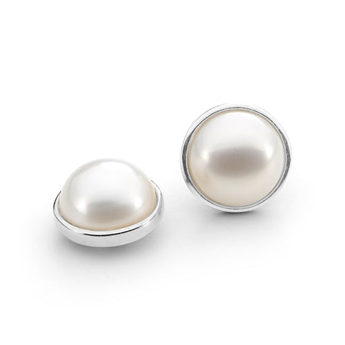 Sterling Silver White Mabe Pearl 10mm Stud Earrings