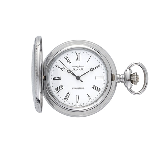 ADINA Kensington Silver Mechanical Pocket Watch with Chain and Box
