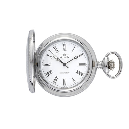 ADINA Kensington Silver Mechanical Pocket Watch with Chain and Box