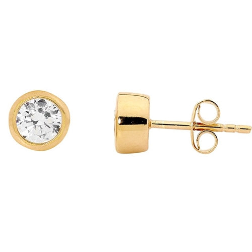 Ellani Sterling Silver GP 5mm Bezel Set CZ Stud Earrings