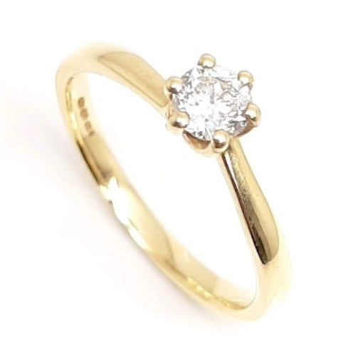 18ct 6 Claw Gold Solitaire 0.358 Ct Diamond Ring - Size N