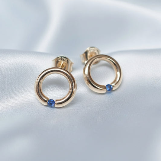9ct Gold Open Circle Sapphire Stud Earrings