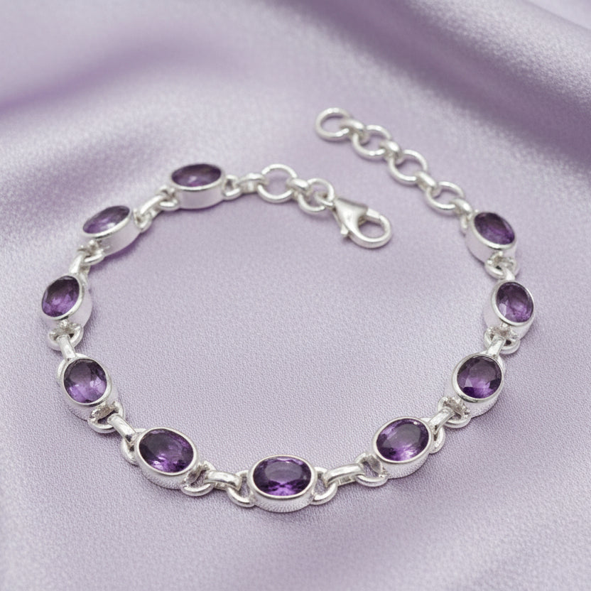 Sterling Silver Oval Amethyst Bracelet