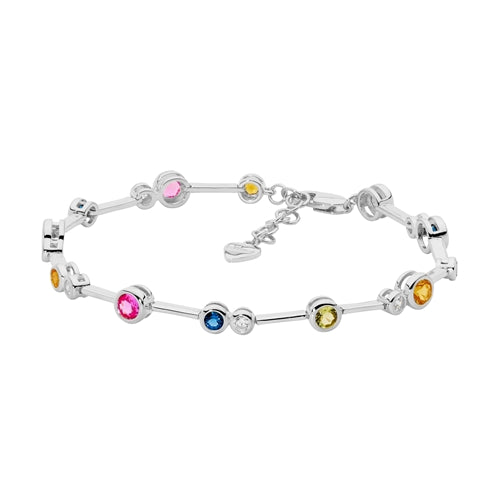 Ellani Sterling Silver Multi Bezel Set with Multi Colour CZ Bracelet