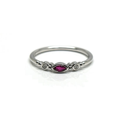 9ct White Gold Marquise Ruby & Diamond Ring - Size O