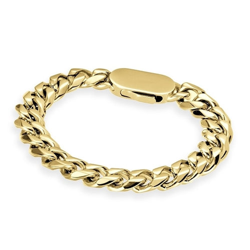 BLAZE Stainless Steel 10mm Cuban Link Bracelet with Shark Clasp - GP