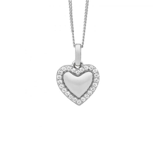 Ellani Sterling Silver Heart with CZ Surround Necklace