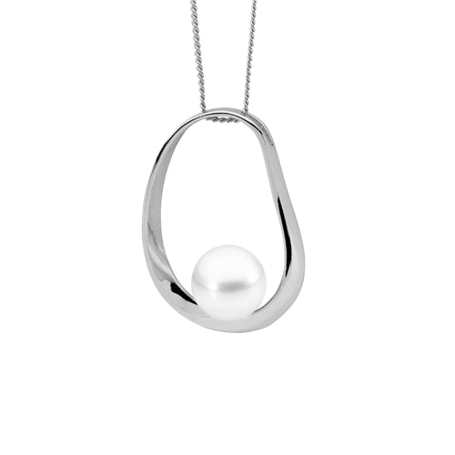Ellani Sterling Silver 25mm Open Wave Freshwater Pearl Necklace