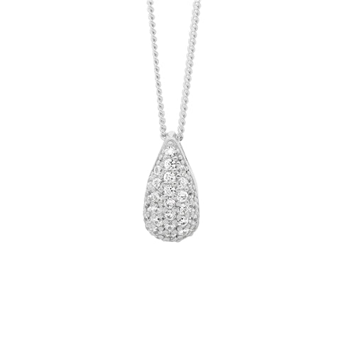 Ellani Sterling Silver Pave Tear Drop Necklace