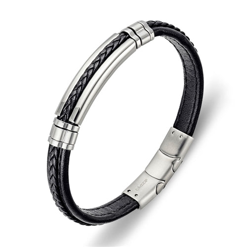 BLAZE Stainless Steel 8mm Leather & Steel Detail Bracelet