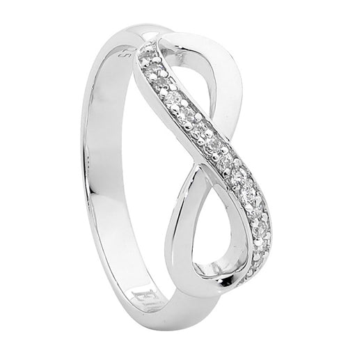 Ellani Sterling Silver Infinity Ring with 'Half Side' CZ - Size 7 (N.5)