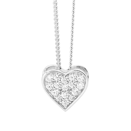 Ellani Sterling Silver & White CZ Pave Heart Necklace