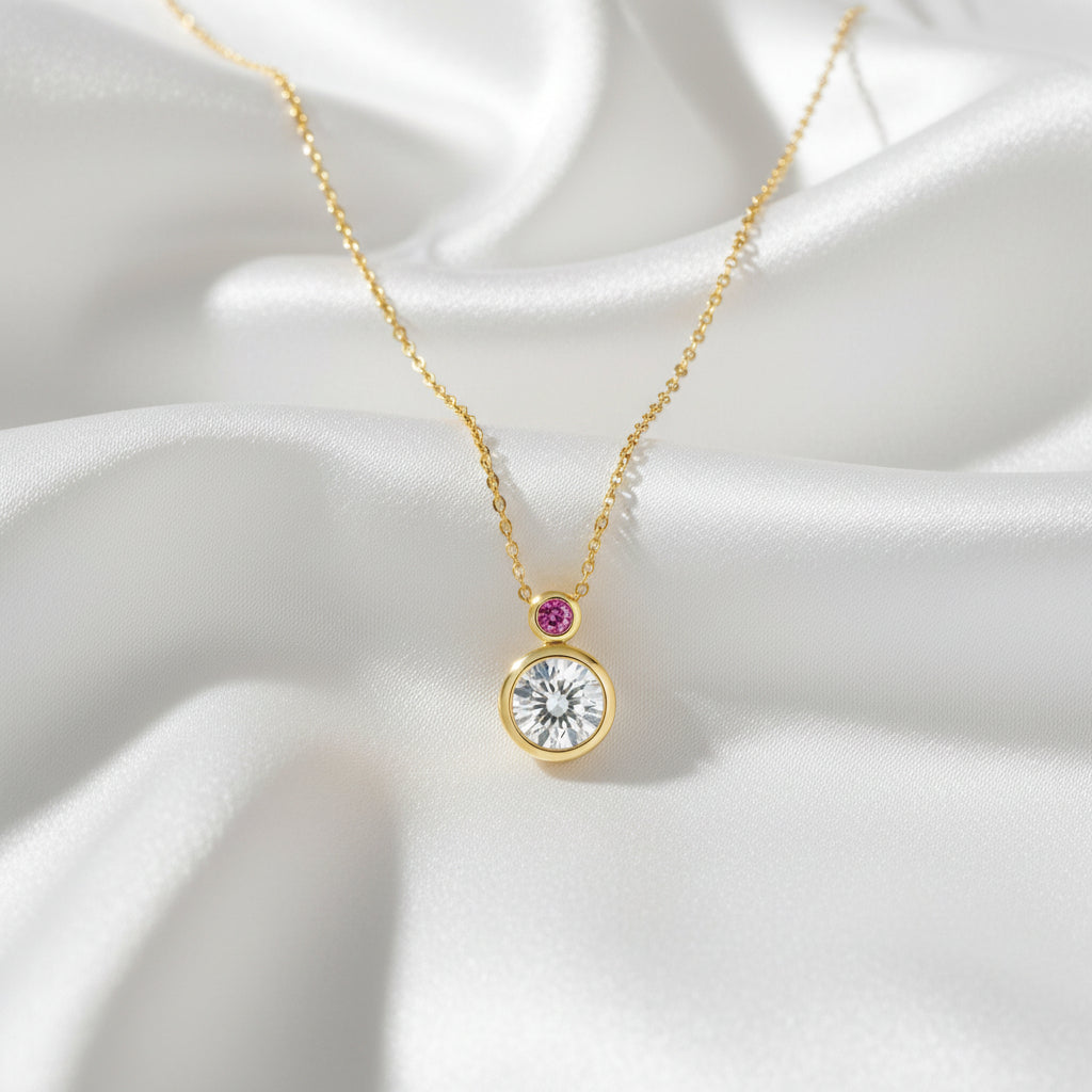 9ct Gold Lab Grown Diamond & Rhodolite Garnet Necklace