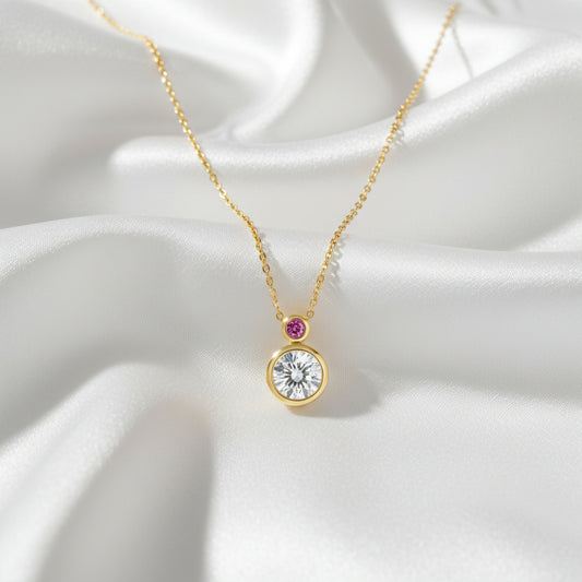 9ct Gold Lab Grown Diamond & Rhodolite Garnet Necklace