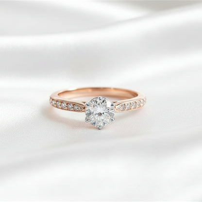 18ct Rose & White Gold Diamond Ring - Size M