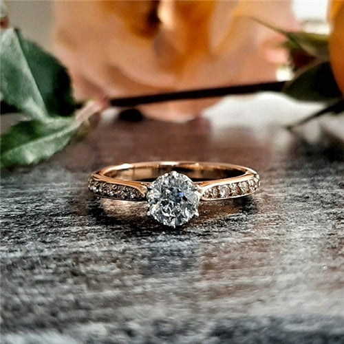18ct Rose & White Gold Diamond Ring - Size M