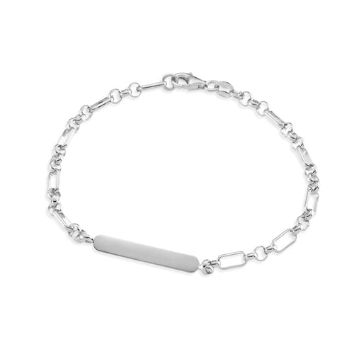 Sterling Silver Mixed Link Bracelet with Rounded Edge ID Plate