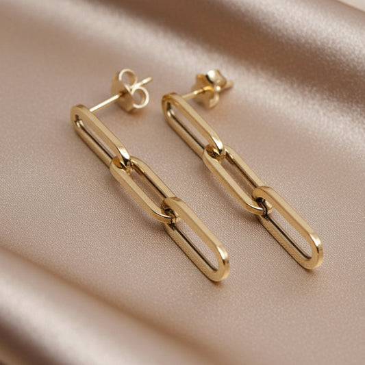 9ct Gold Paperclip Link Drop Earrings