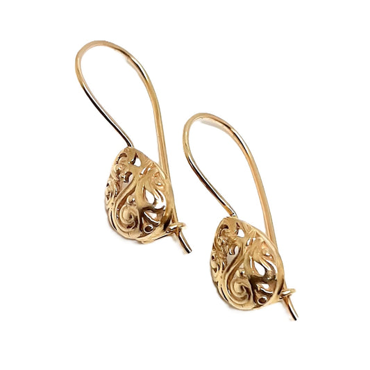 9ct Gold Earrings with Tear Filigree Drop