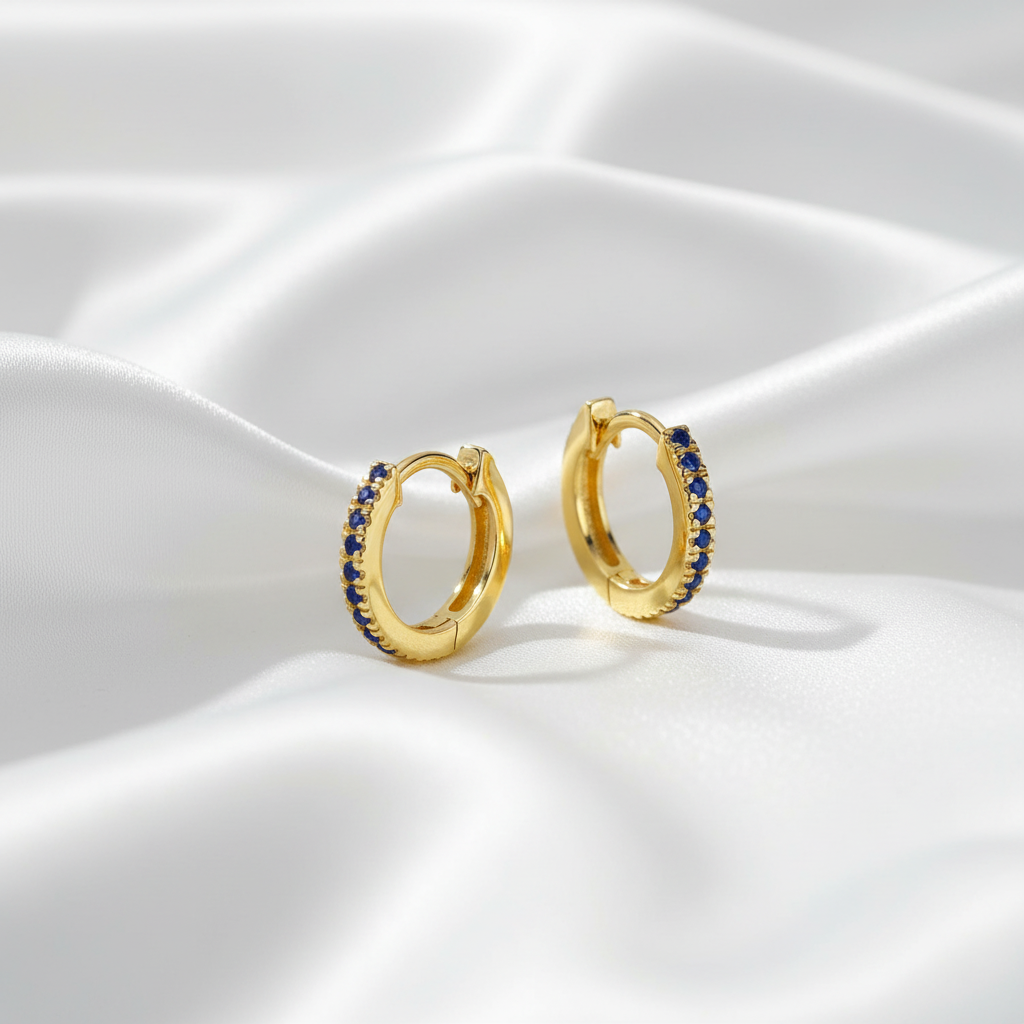 9ct Gold Sapphire Set Huggie Earrings
