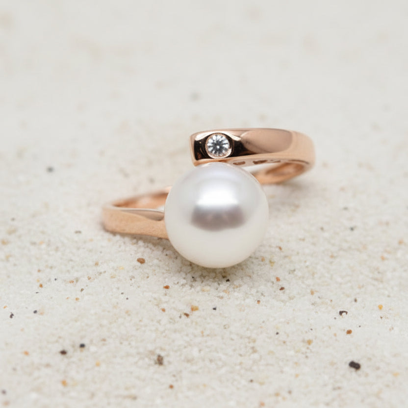 9ct Rose Gold Pearl & Diamond Ladies Ring