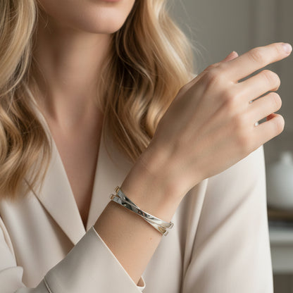 Sterling Silver Double Flat Crossover Cuff Bangle