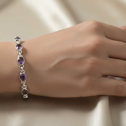 Sterling Silver Oval Amethyst Bracelet