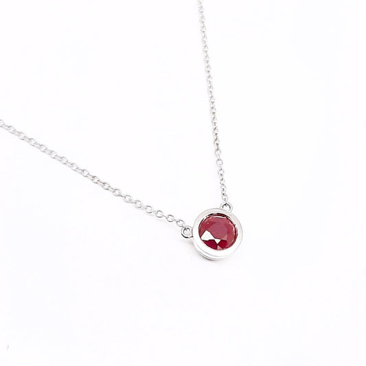 9ct White Gold Fitted Bezel Set Ruby Necklace