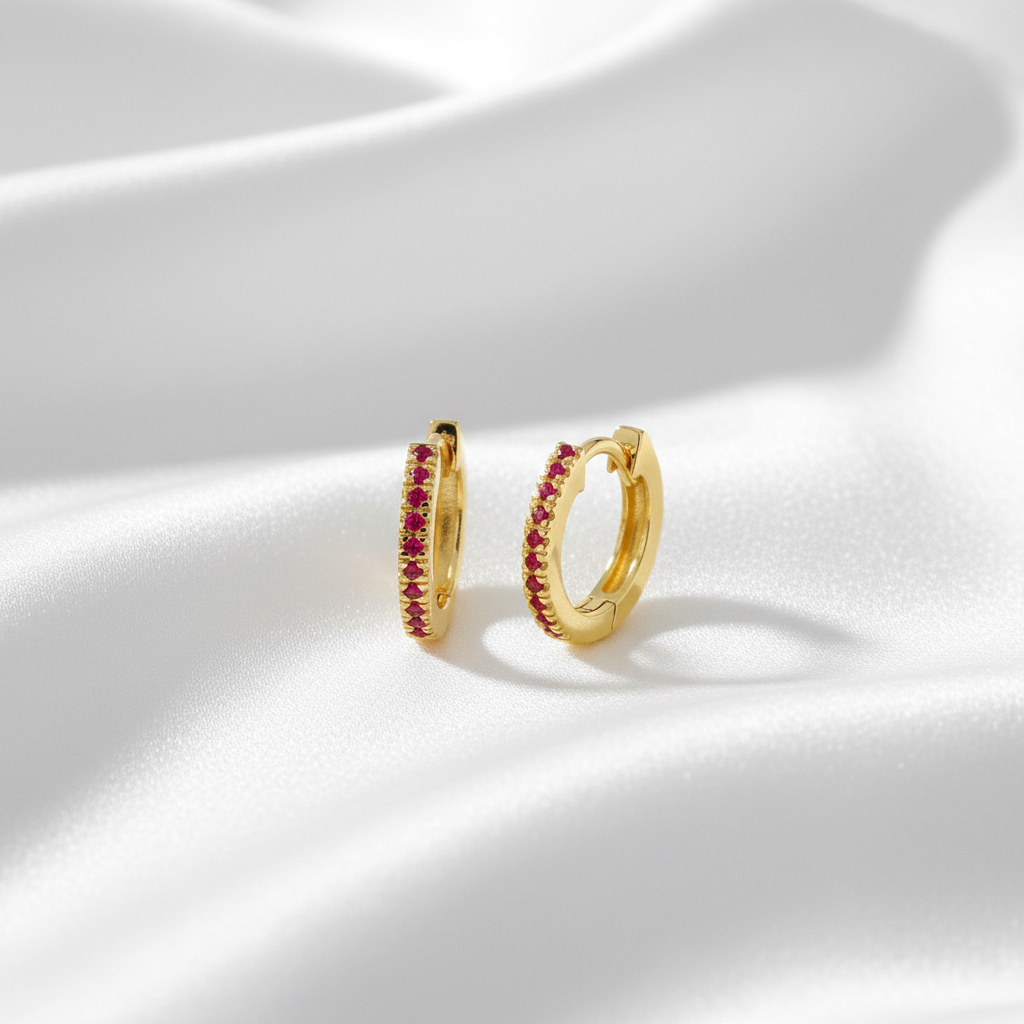 9ct Gold Ruby Set Huggie Earrings