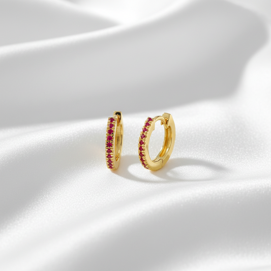 9ct Gold Ruby Set Huggie Earrings