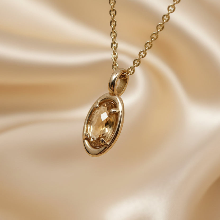 Russ Studios Australian Zircon double Cabochon 9ct gold Pendant