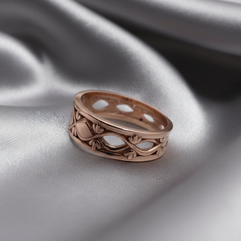 Russ Studios 9ct Rose Gold Patterned Ring - Size W.5