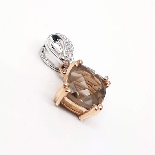 9ct White & Rose Gold Smoky Quartz & Diamond Set Pendant