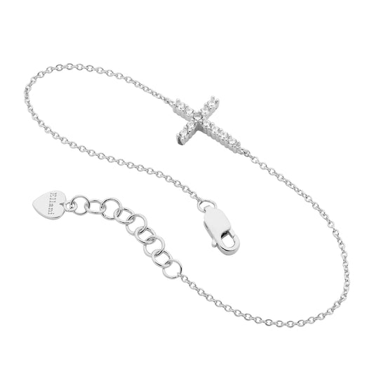 Ellani Sterling Silver CZ Cross Bracelet