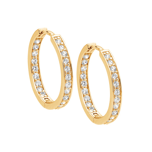 Ellani Sterling Silver Inside-Out CZ Hoop Earrings - Gold