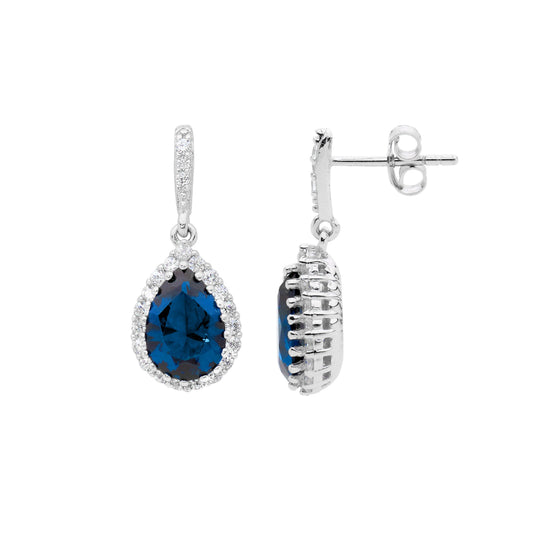 Ellani Sterling Silver London Blue Pear Drop Earrings
