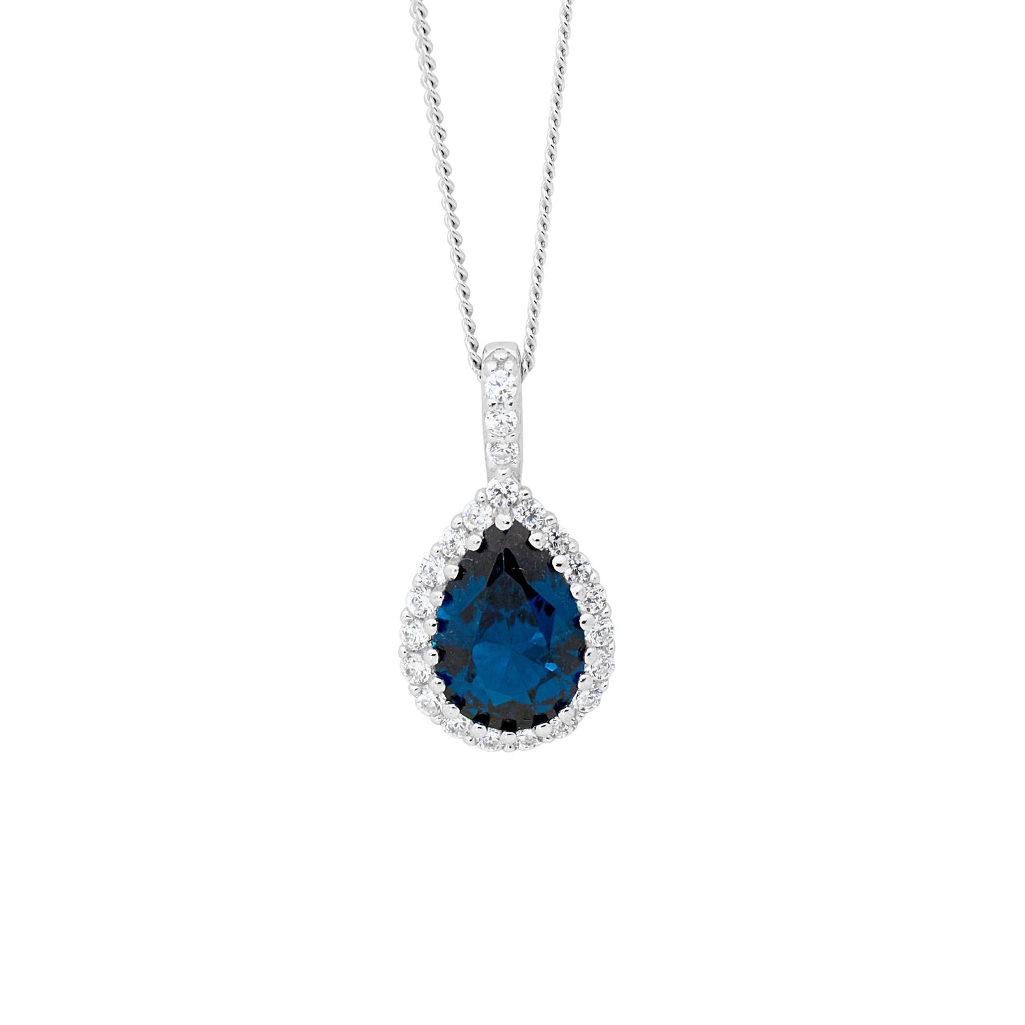 Ellani Sterling Silver London Blue Pear Drop Necklace