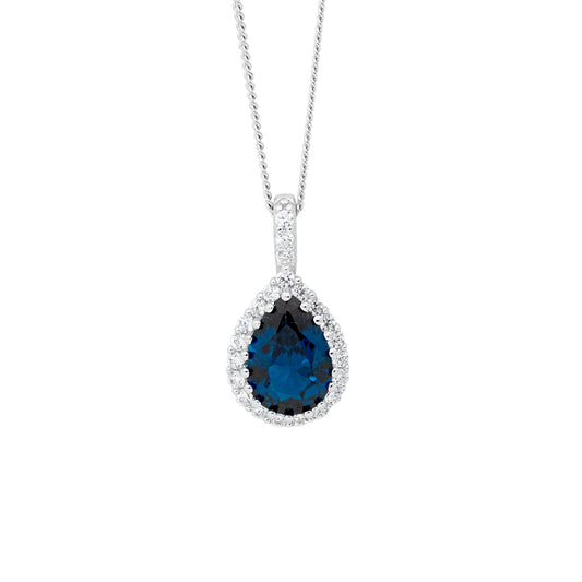 Ellani Sterling Silver London Blue Pear Drop Necklace