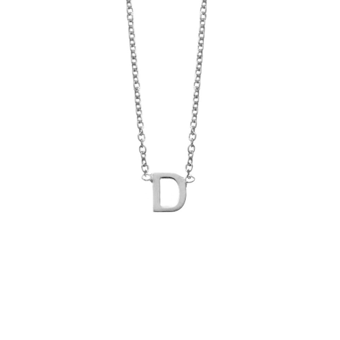 Sterling silver necklace with petite attached initial D. Length: 42 + 3cm extender. Initial Size Approx: 5mm.